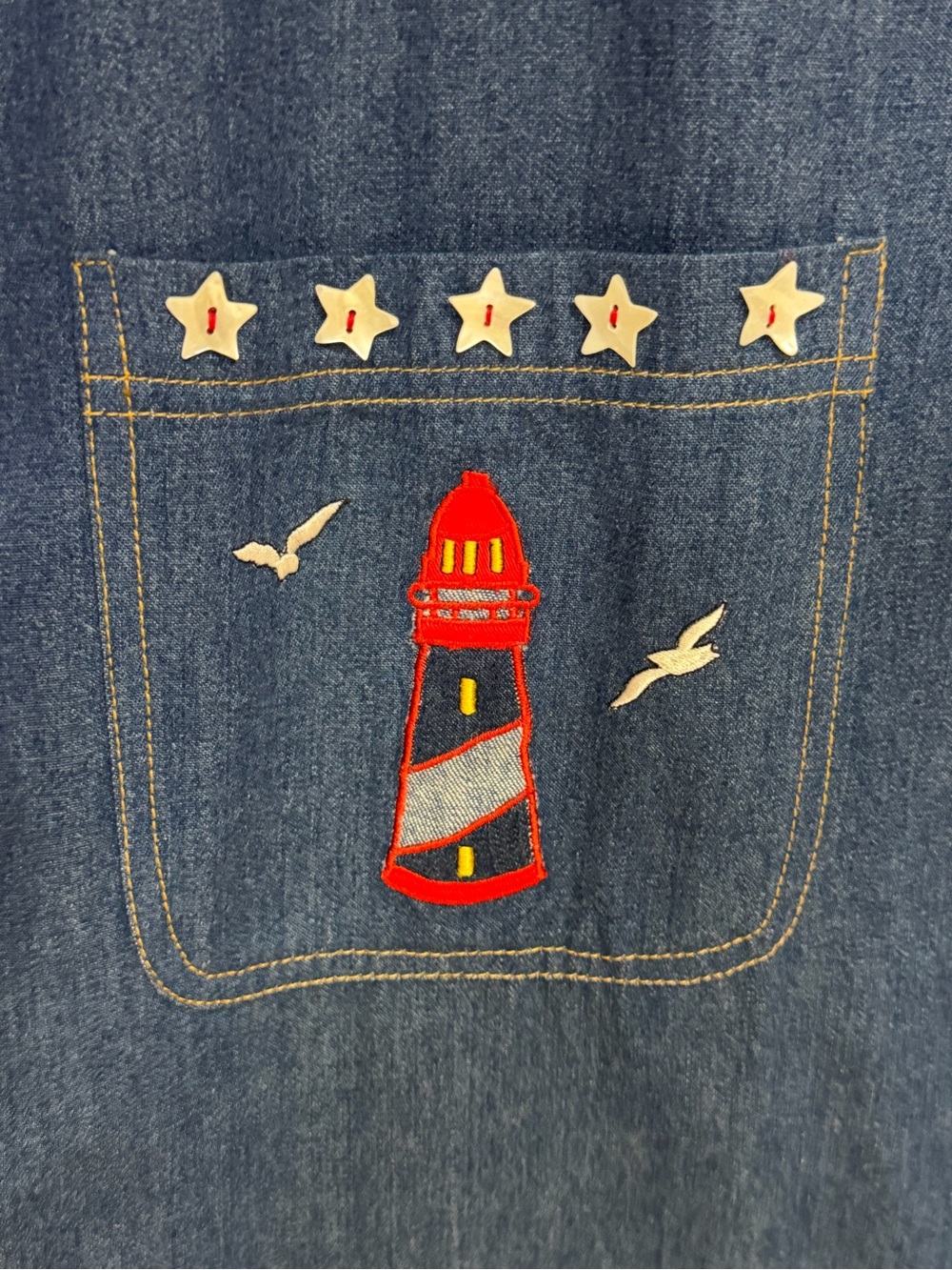 Vintage 90s Casey Coleman Embroidered Lighthouse Denim Jumper Dress NWT 3X - Picture 3 of 12